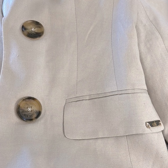 Calvin Klein Blazer 4  Jacket Open Front Linen  Rayon Light Pocket Front Gray - Picture 4 of 9